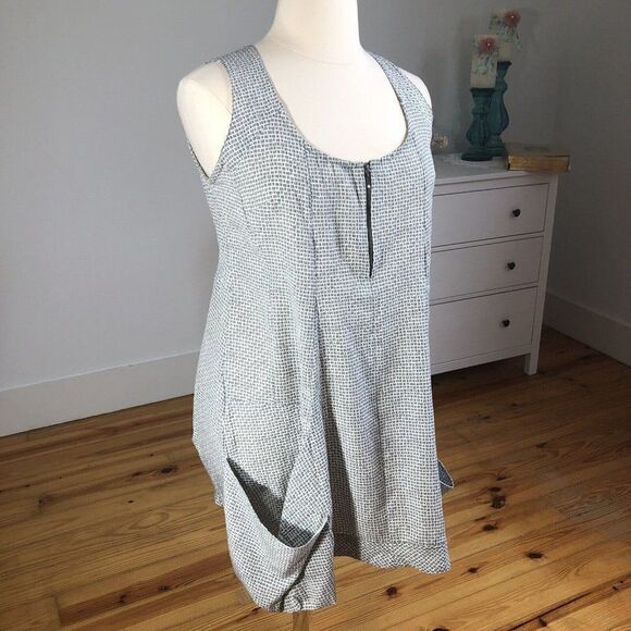 Gershon BRAM Large Gray & White Lightweight Sleeveless Dress Oversized Pockets - Picture 2 of 12